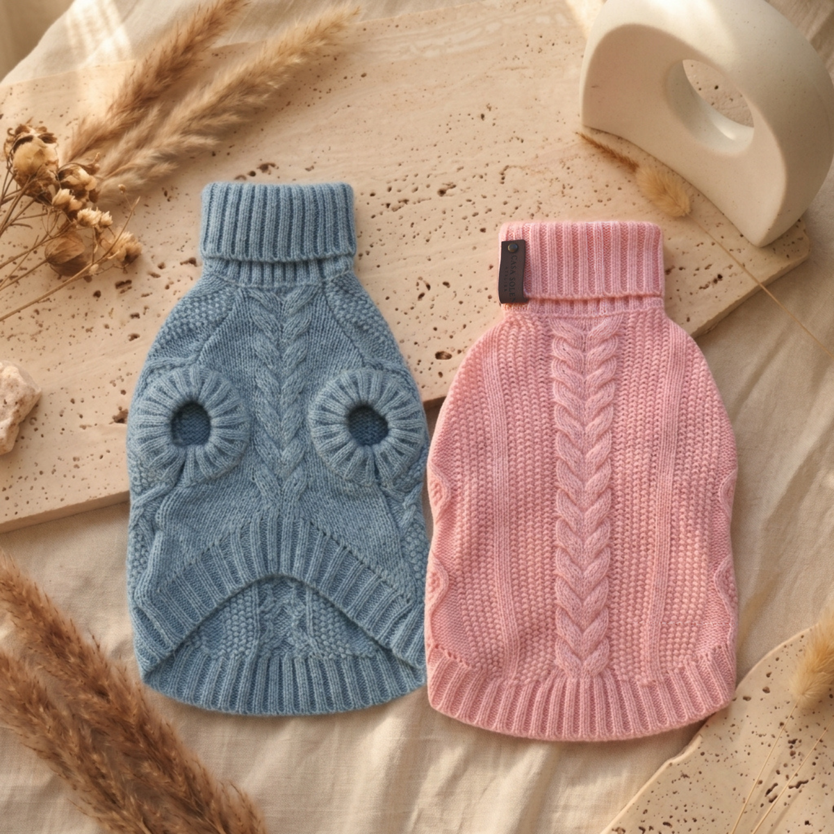 Blue and pink knitted wool pet sweaters