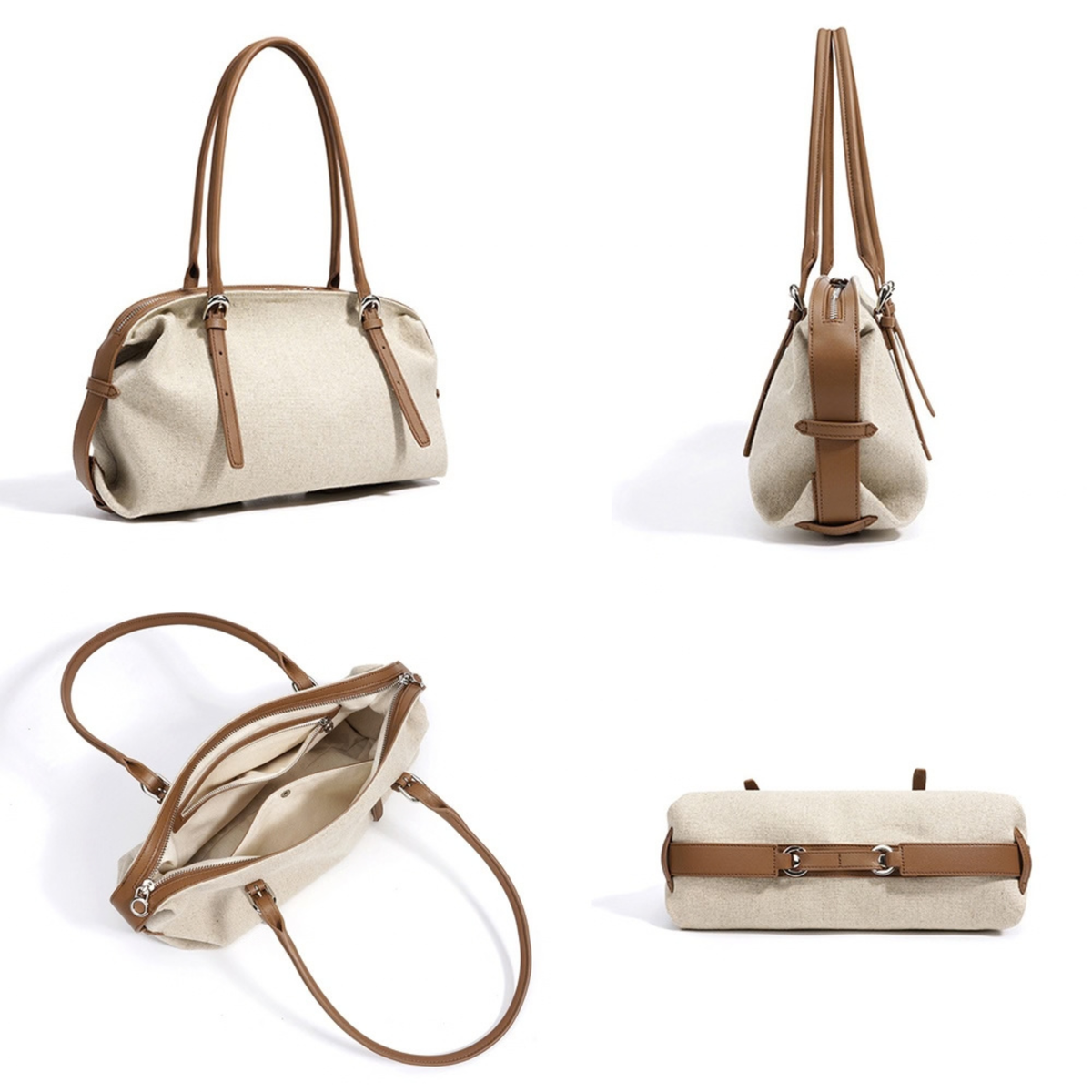 Oat leather tote bag with cognac handles