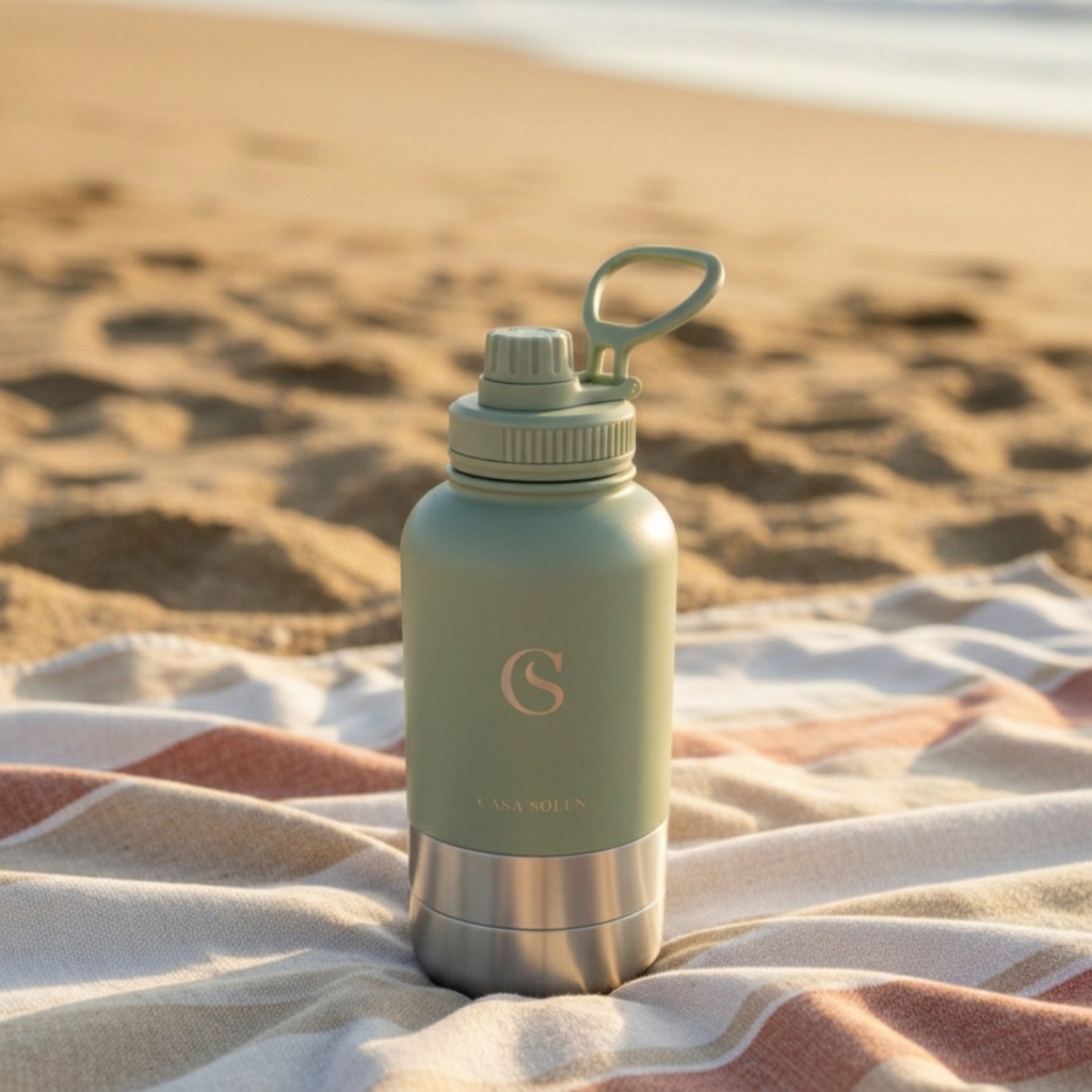 Sage green pet travel flask with carry handle