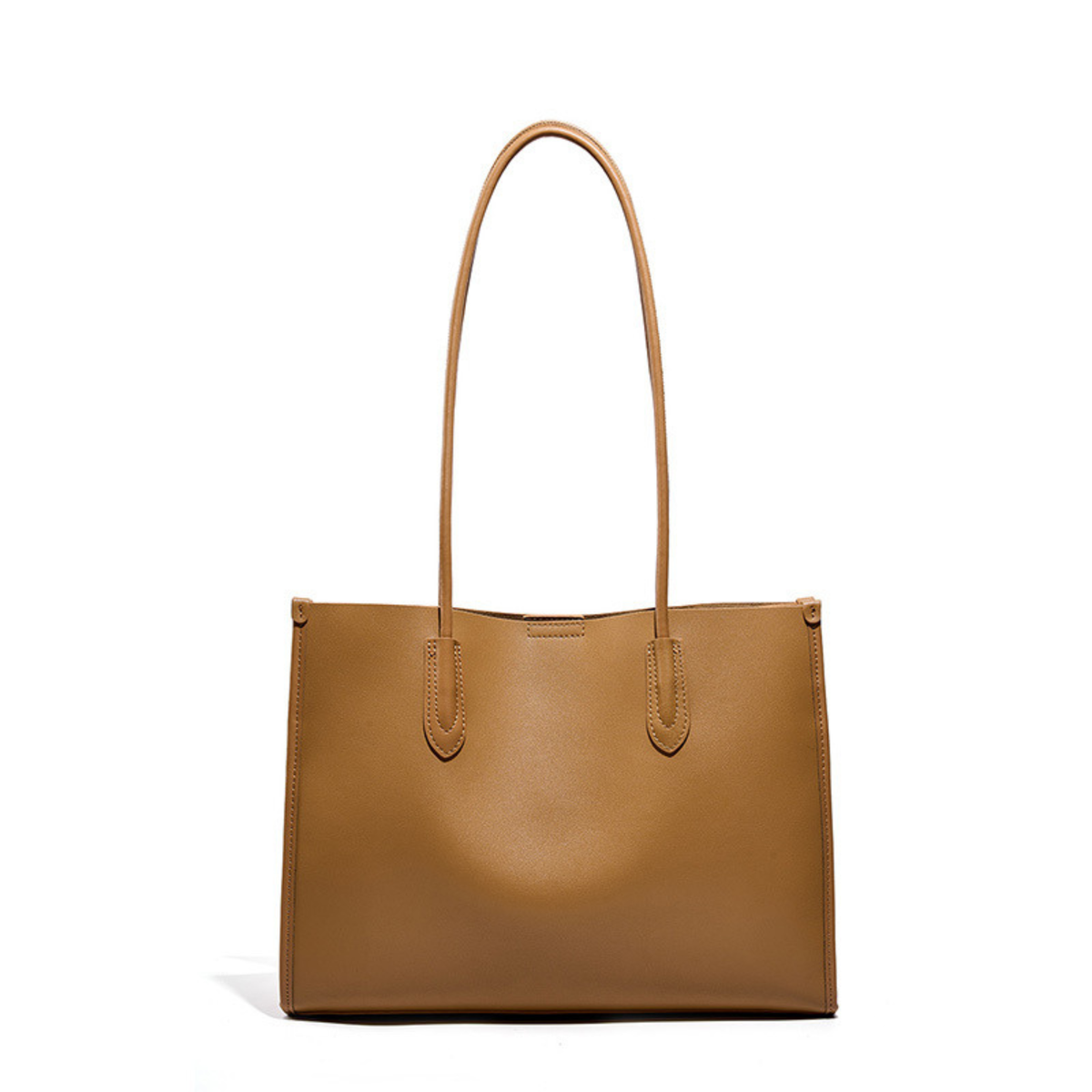 Cognac leather tote bag with two top handles