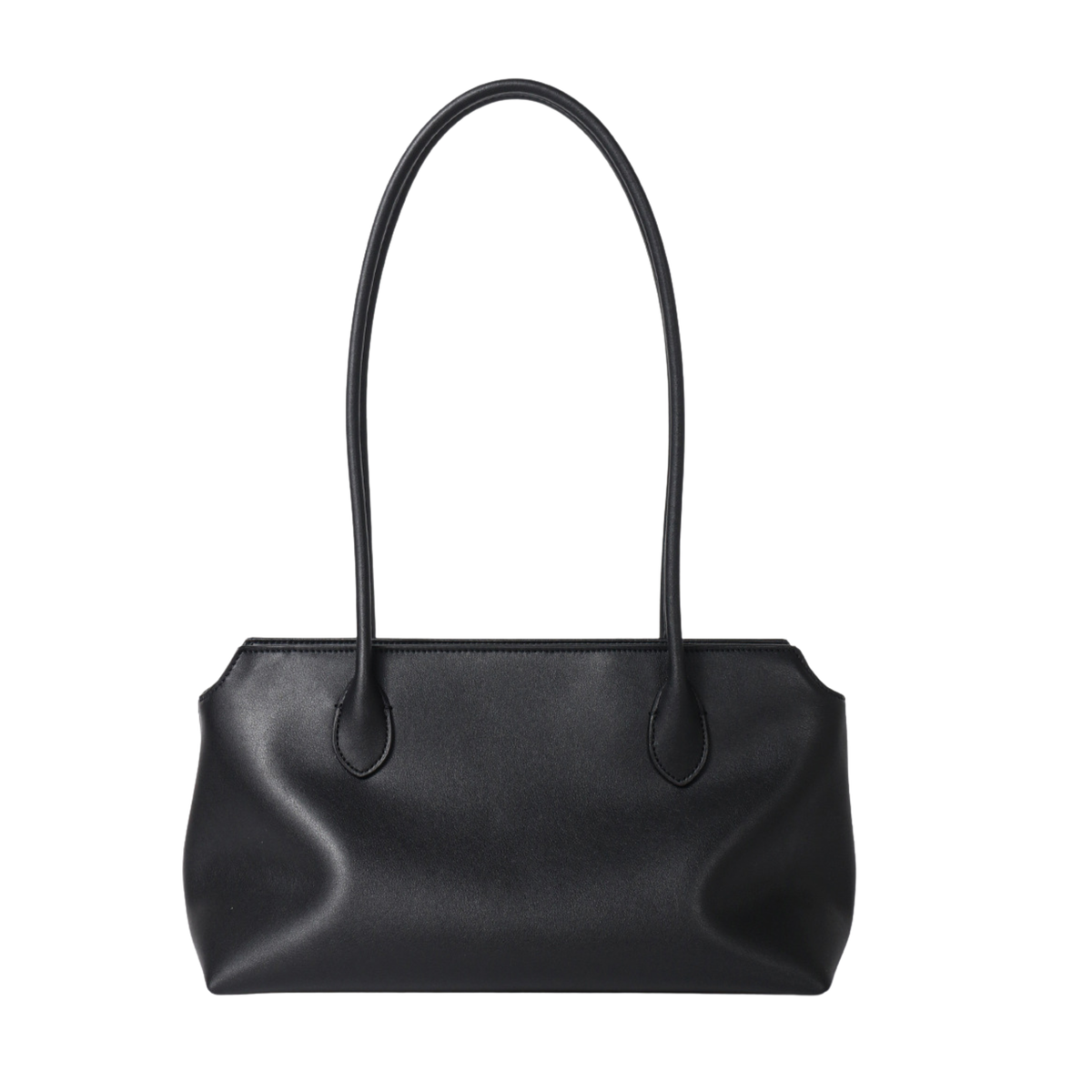 Onyx leather tote bag with two top handles, rectangular silhouette
