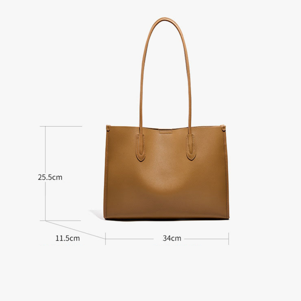 Tan leather tote bag with top handles