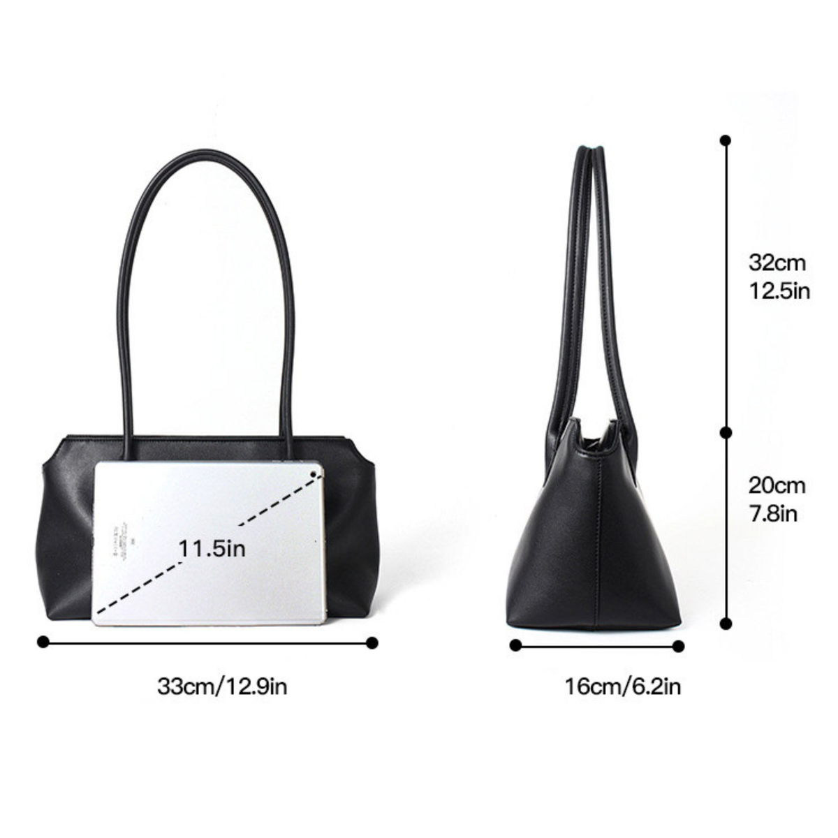 Leather tote bag size diagram
