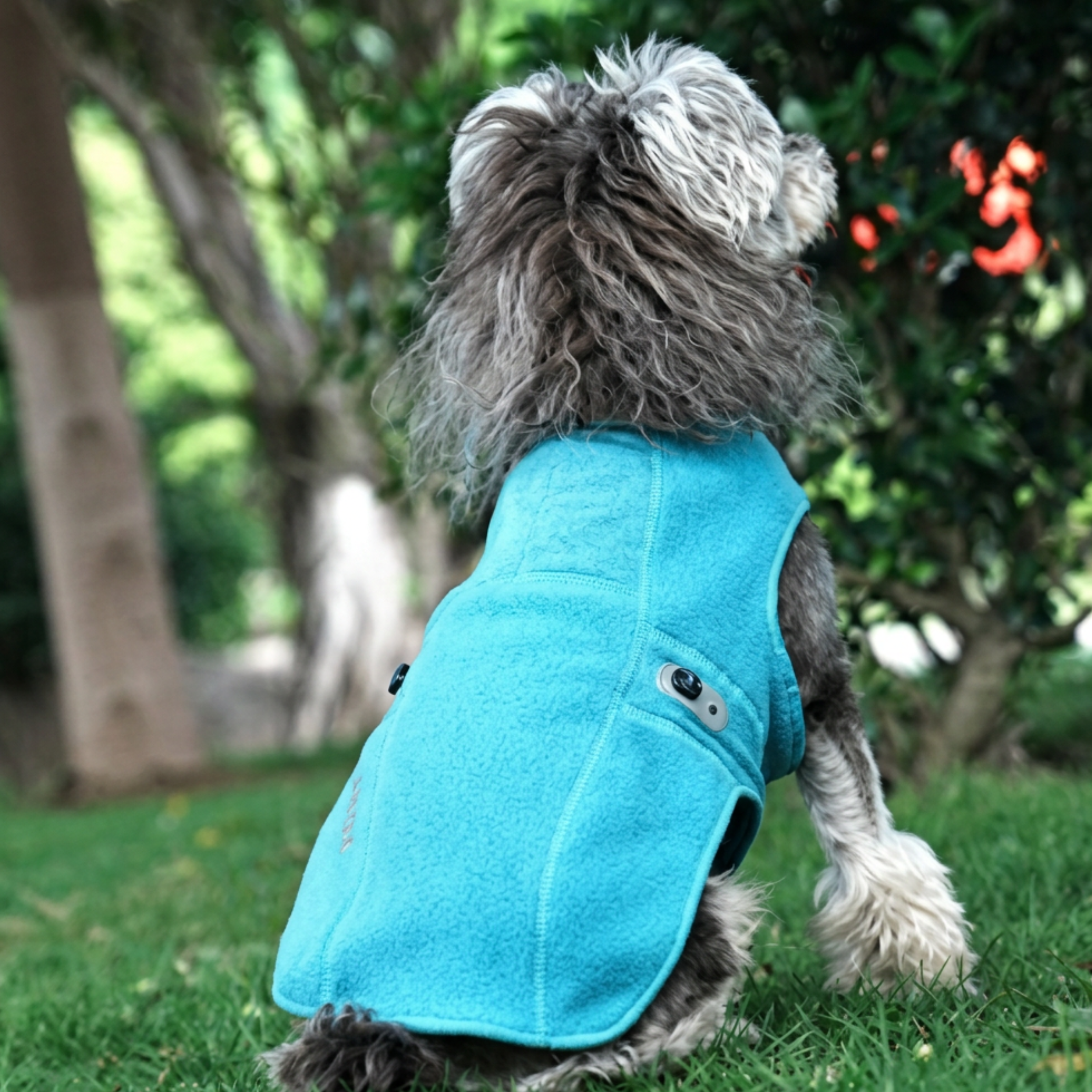 Truelove blue fleece dog jacket with velcro attachments, adjustable strings and reflective logo