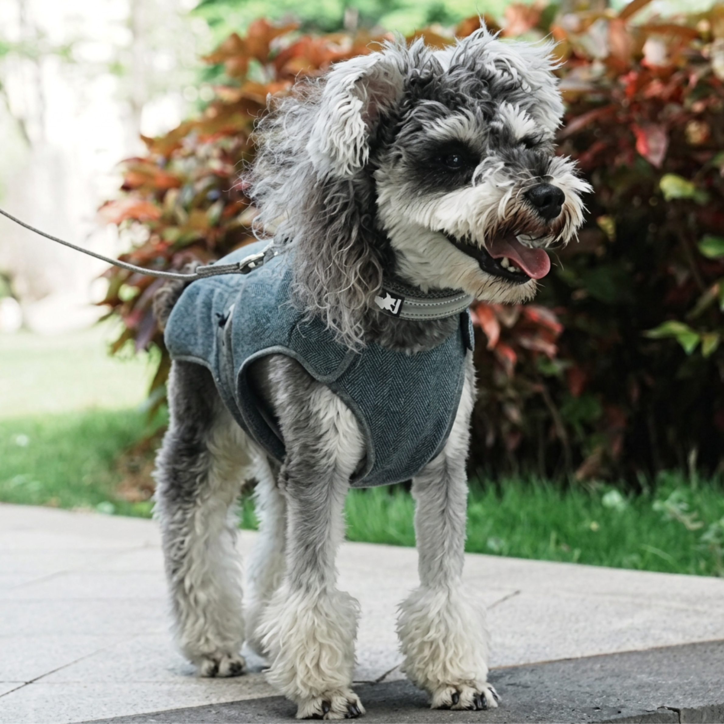 Truelove gray fleece dog jacket with velcro attachments, adjustable strings and reflective logo