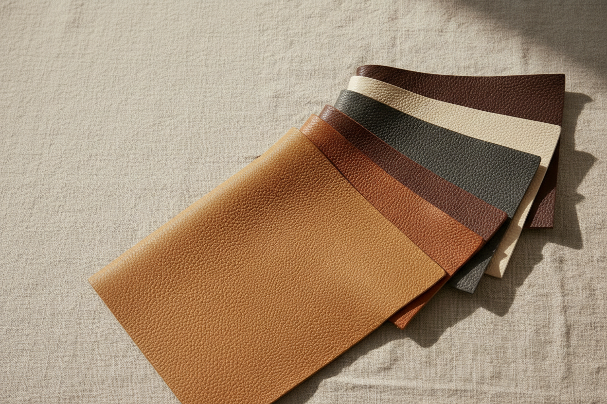 Editorial leather swatches on linen